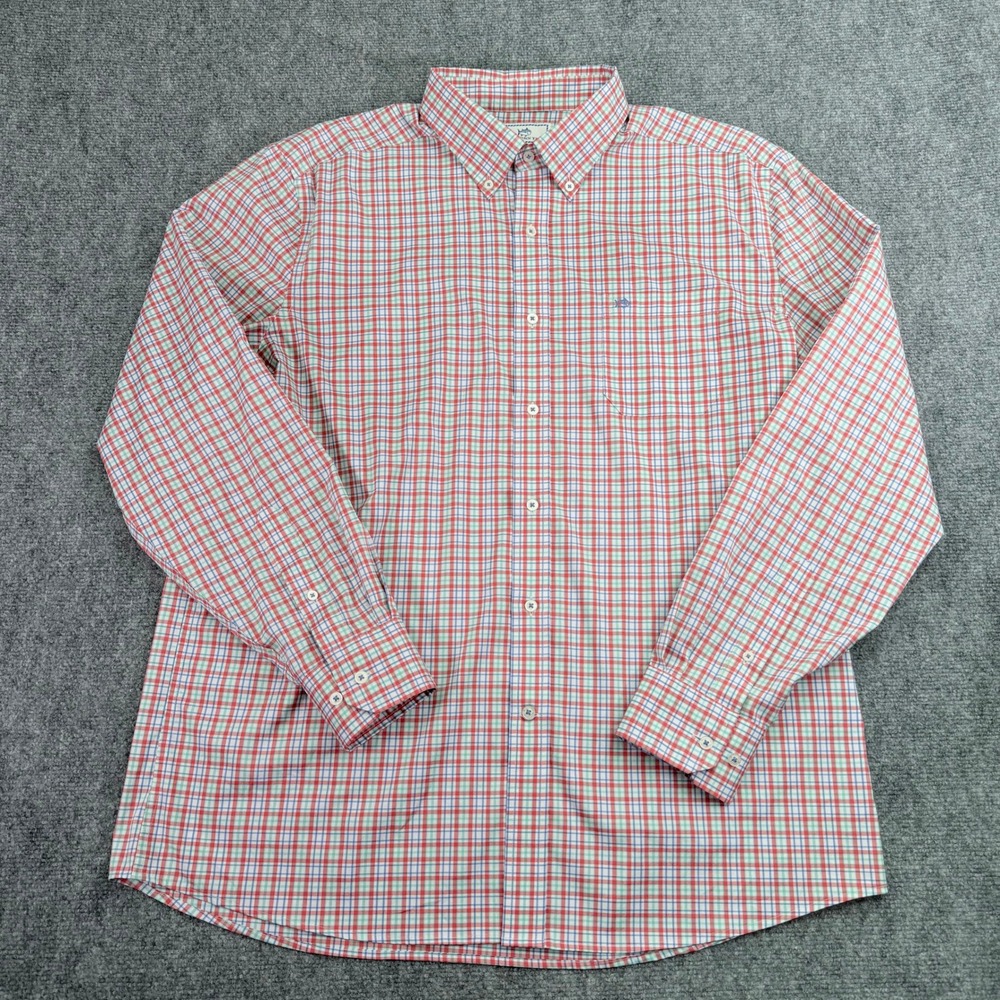 Southern Tide Shirt Mens XL Red Multi Plaid Intercoastal Long Sleeve Button Down